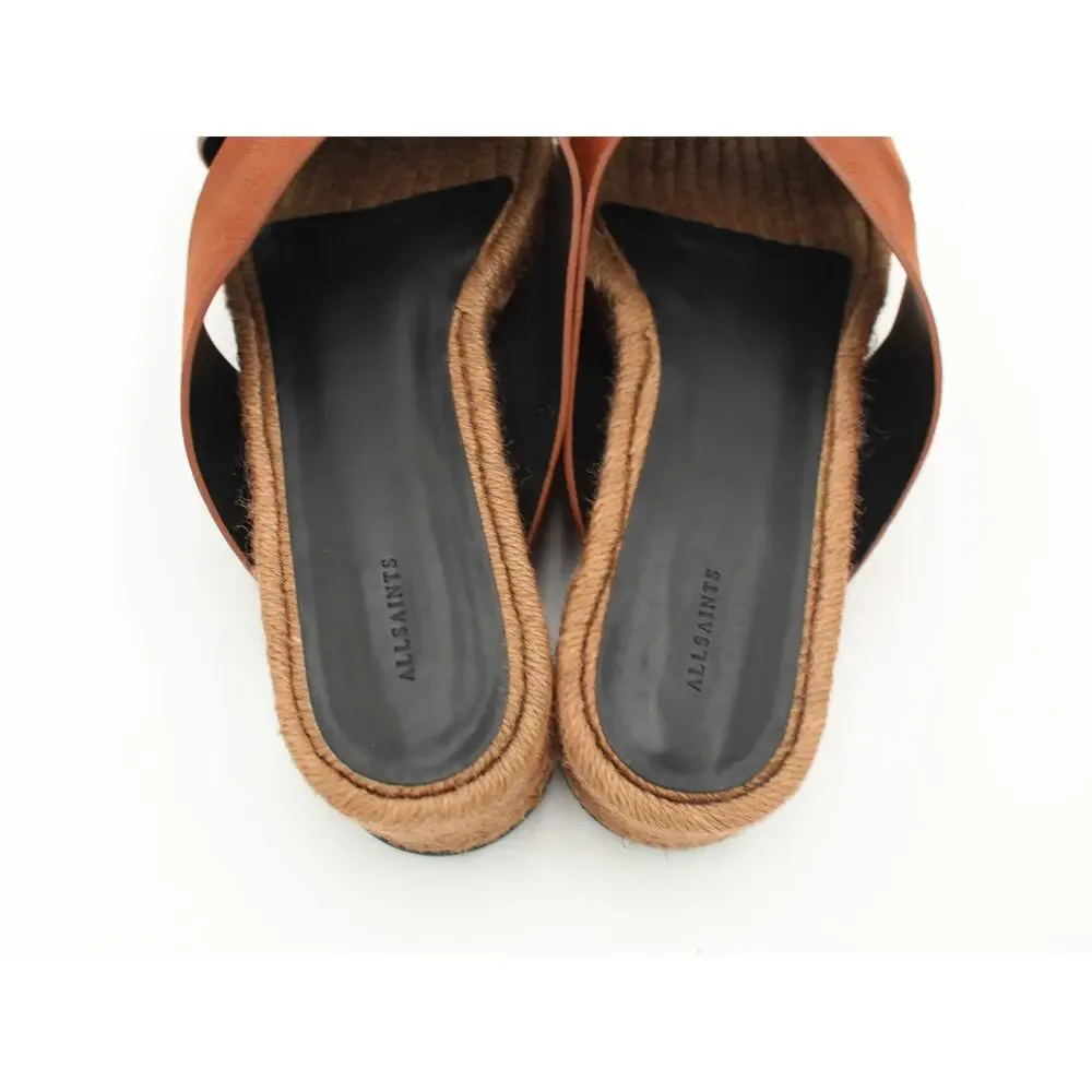 AllSaints Sandals Women 40 Size 10 Brown Leather Platform Slide Resort Boho